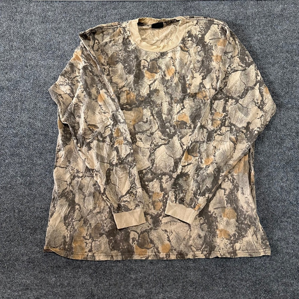 Liberty Long Sleeve Shirt Mens Size XL Tan Camo Tree Bark Pocket Distressed Fair